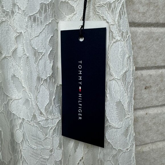 NEW Tommy Hilfiger Ivory Lace Overlay Sleeveless Midi Dress Keyhole Back 8 - Picture 7 of 13